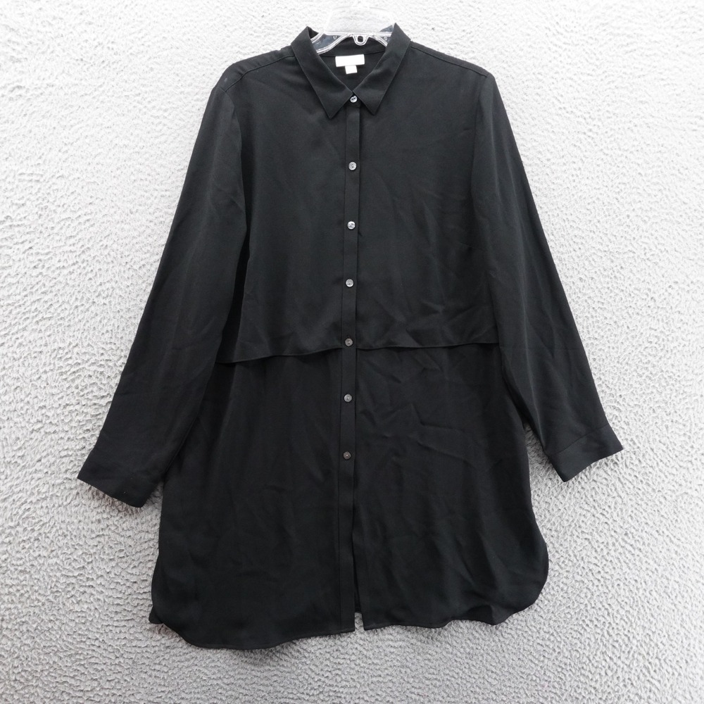 J. Jill Womens Black Double Layer‎ Overlay Button Down Tunic Shirt L WTP074391